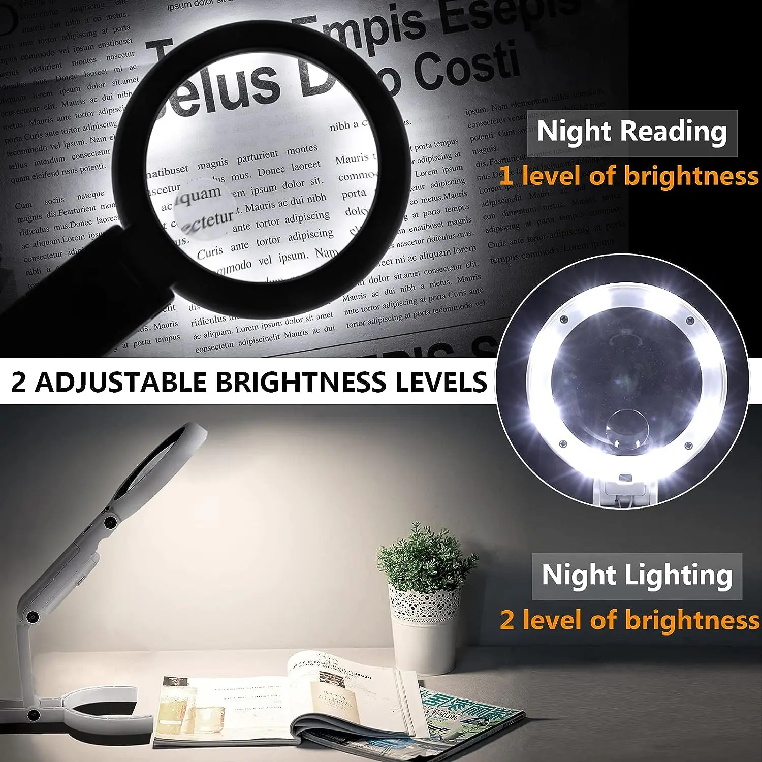 Kiwi-made desk magnifier with 5X and 10X optical acrylic lenses and LED lighting for precision work