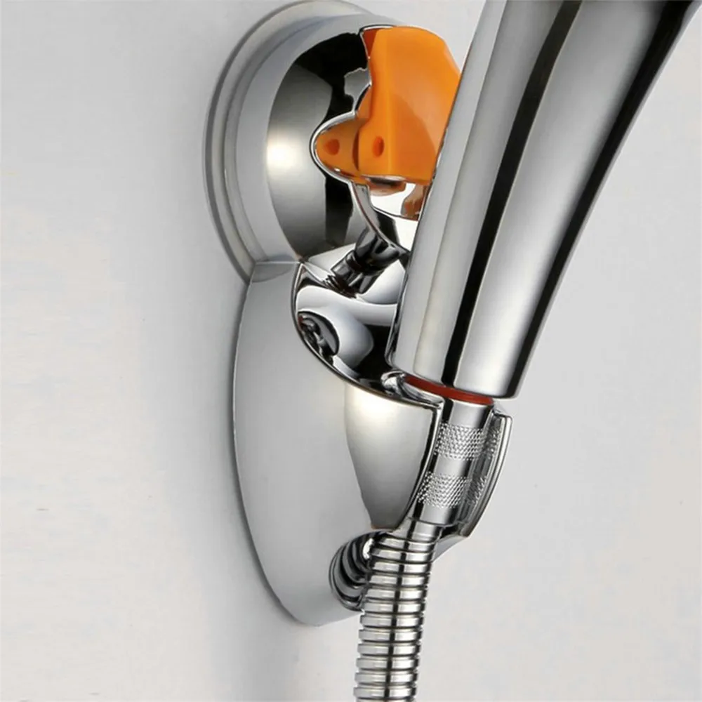 Adjustable shower head stand in silver and orange colour, with a sturdy and versatile design to support and position your shower head