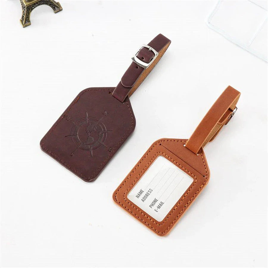 Compass Leather Luggage Tag with Geometric Design, Ideal for Kiwi Travellers