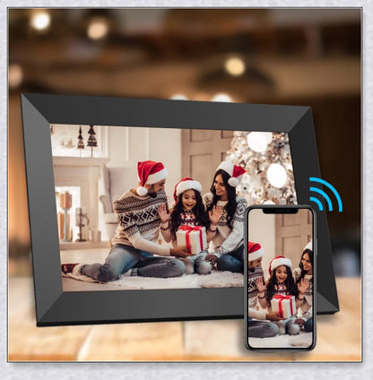 Smart Electronic Wifi Digital Photo Video Picture Frame Display showcasing vibrant images and videos on a high-definition 10-inch IPS screen