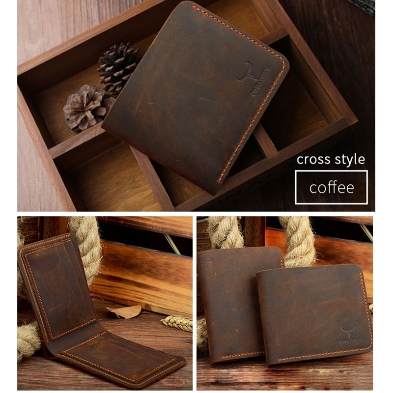 COWATHER™ Premium Leather Vintage Wallet in coffee cross and black vertical styles