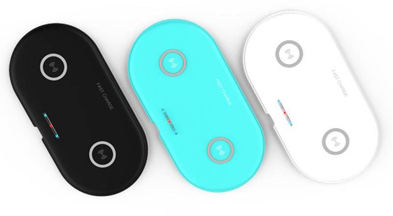 Dual-coil Qi wireless charging pad with silicone base and multiple color options