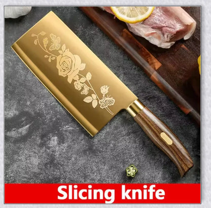 Titangold Designer Titanium Kitchen Knife Set with premium stainless steel blades and innovative titanium coating for enhanced corrosion resistance and durability.