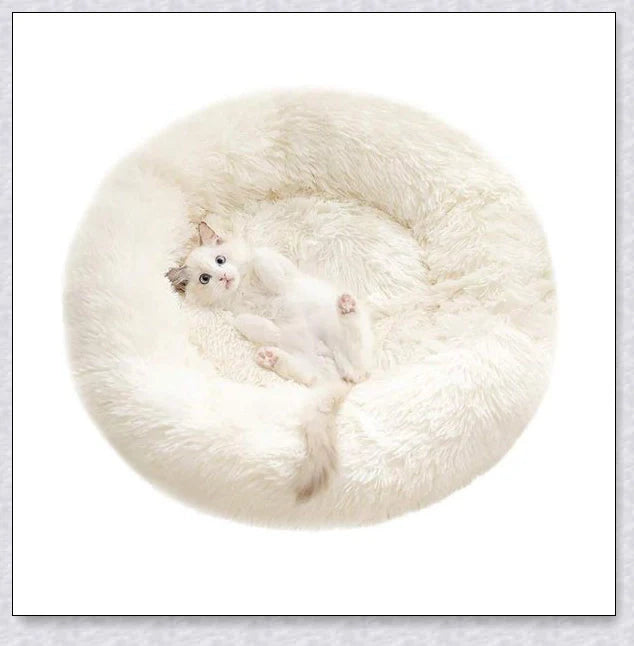 Cosy and Cloudlike Cat Bed in White and Dark Grey colours, featuring a raised rim design for your cat's comfort and security