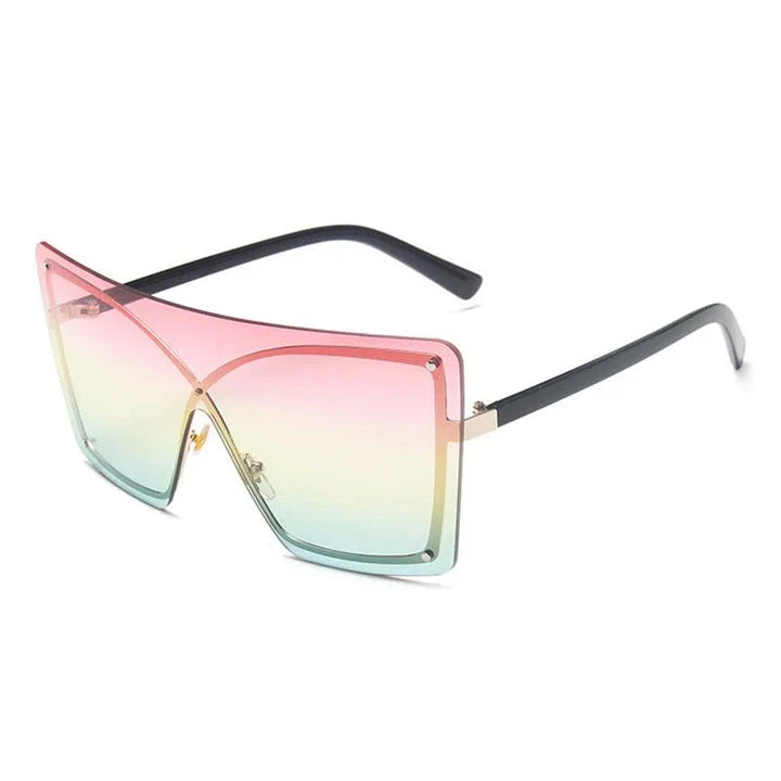 Fashionable Oversized Flat Top Sunglasses with a sleek, rimless design and gradient lenses for style and UV protection