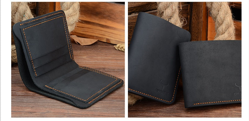 COWATHER™ Premium Leather Vintage Wallet in coffee cross and black vertical styles