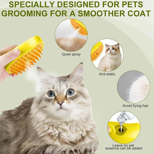 3-in-1 Electric Spray Cat Brush with Cute Mango Design, Ideal for Grooming Cats and Dogs Year-Round