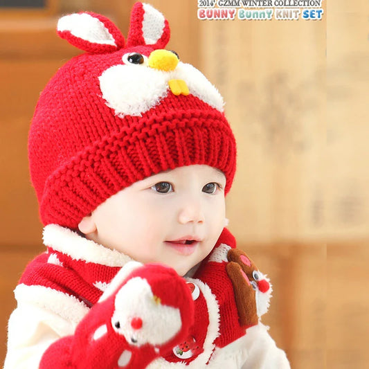 A soft, premium woolen hat for babies with a charming cartoon pattern, keeping them warm and cozy during cold weather.