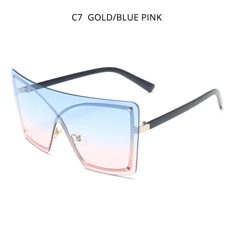 Fashionable Oversized Flat Top Sunglasses with a sleek, rimless design and gradient lenses for style and UV protection