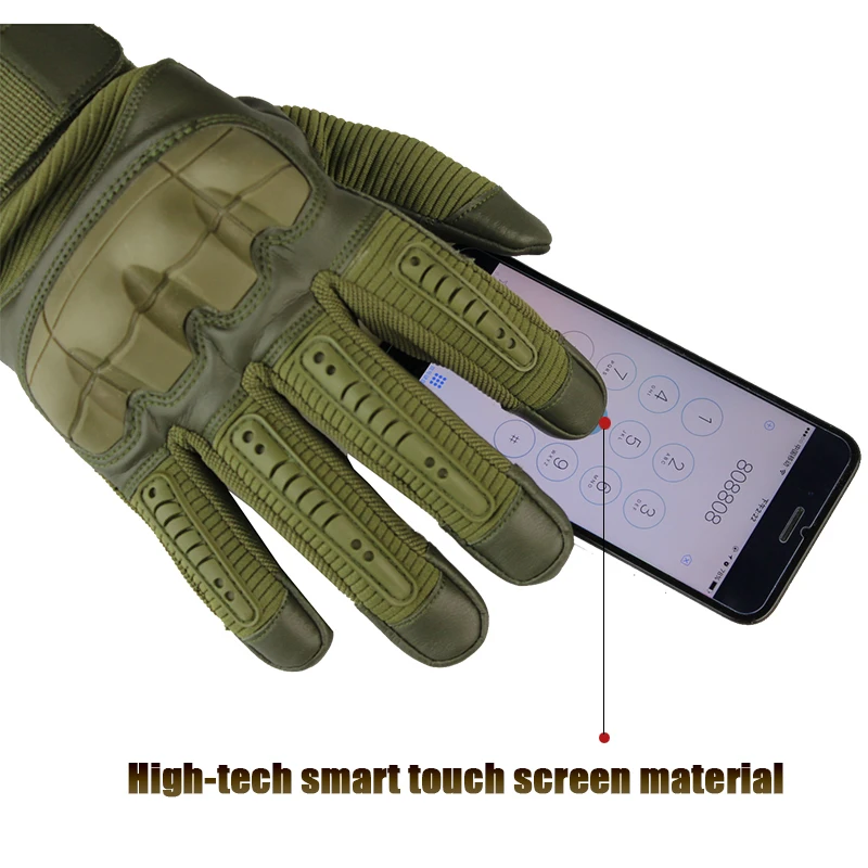 Touch Screen Military Full Finger Gloves with carbon fiber shell, breathable mesh, and shock-absorbing foam for Kiwi tech enthusiasts