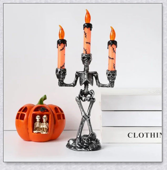 Eerie Skellight Halloween Skeleton Candlestick with Realistic Flickering LED Lights