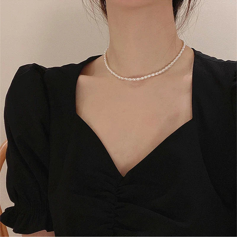 Trendha Natural Freshwater Pearl Necklace with Adjustable 18K Gold-Plated Chain