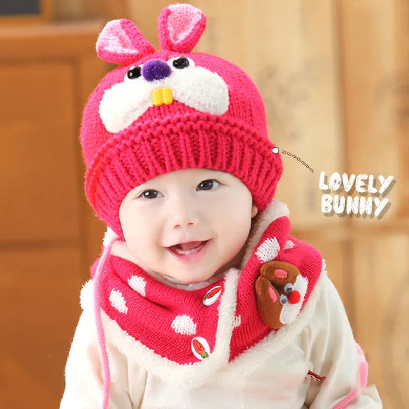 A soft, premium woolen hat for babies with a charming cartoon pattern, keeping them warm and cozy during cold weather.