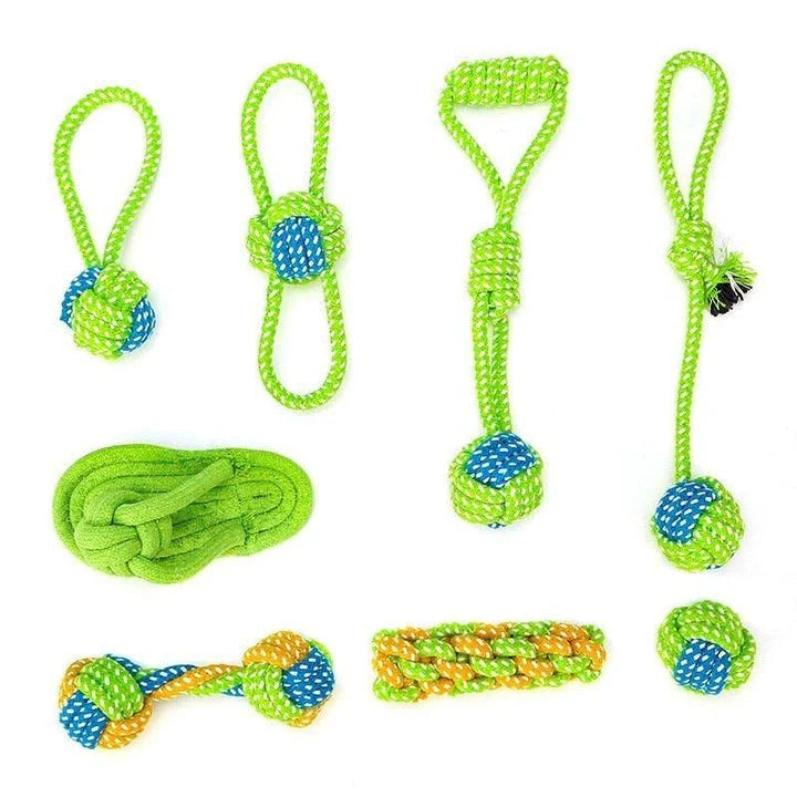 Eco-friendly cotton rope toy for Kiwi pets, available in green and orange colors