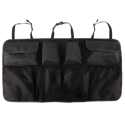 Universal car boot organiser made of durable Oxford cloth with adjustable Velcro straps to fit any vehicle