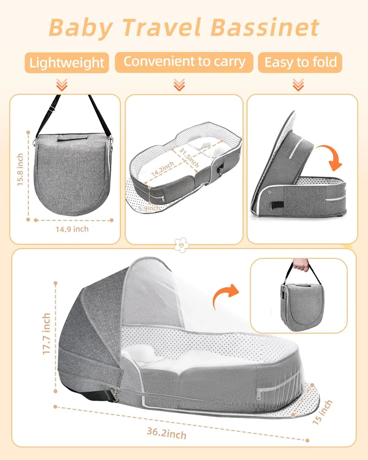 Portable Baby Bed with Mosquito Net and Sun Canopy for Safe and Comfortable Travel with Kiwi Families