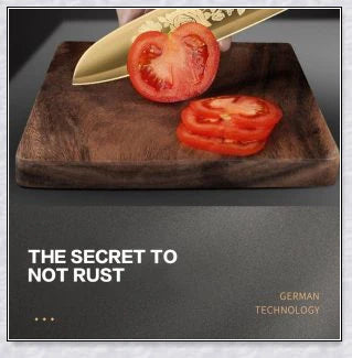 Titangold Designer Titanium Kitchen Knife Set with premium stainless steel blades and innovative titanium coating for enhanced corrosion resistance and durability.