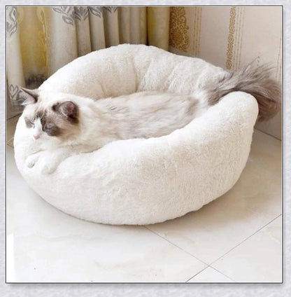 Cosy and Cloudlike Cat Bed in White and Dark Grey colours, featuring a raised rim design for your cat's comfort and security