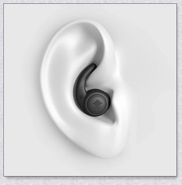 Pair of silicone ear plugs in black and white colors, designed for comfortable and effective noise reduction during sleep