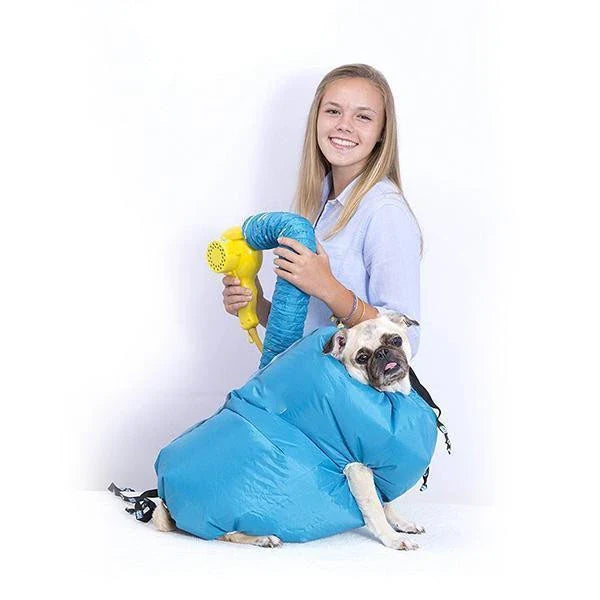 A dog drying bag made of Oxford cloth that uses a hair dryer to quickly and effectively dry a wet dog.