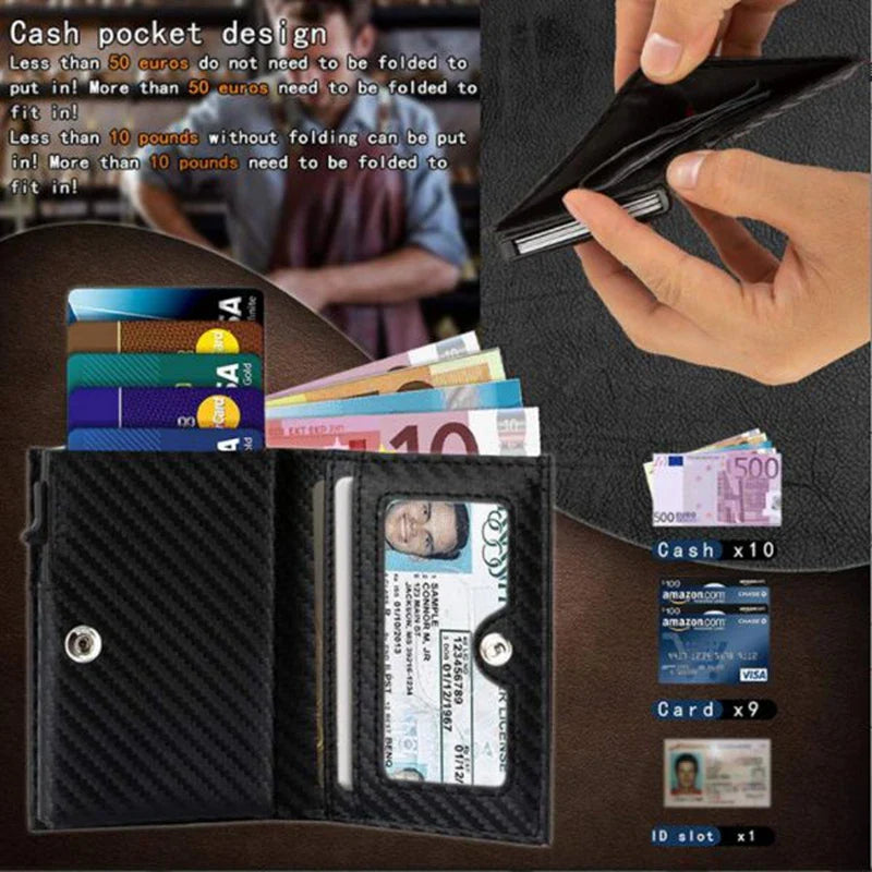 Anti-Magnetic Aluminum Card Clip Wallet with Cowhide Money Clip Bag and Buckle Closure