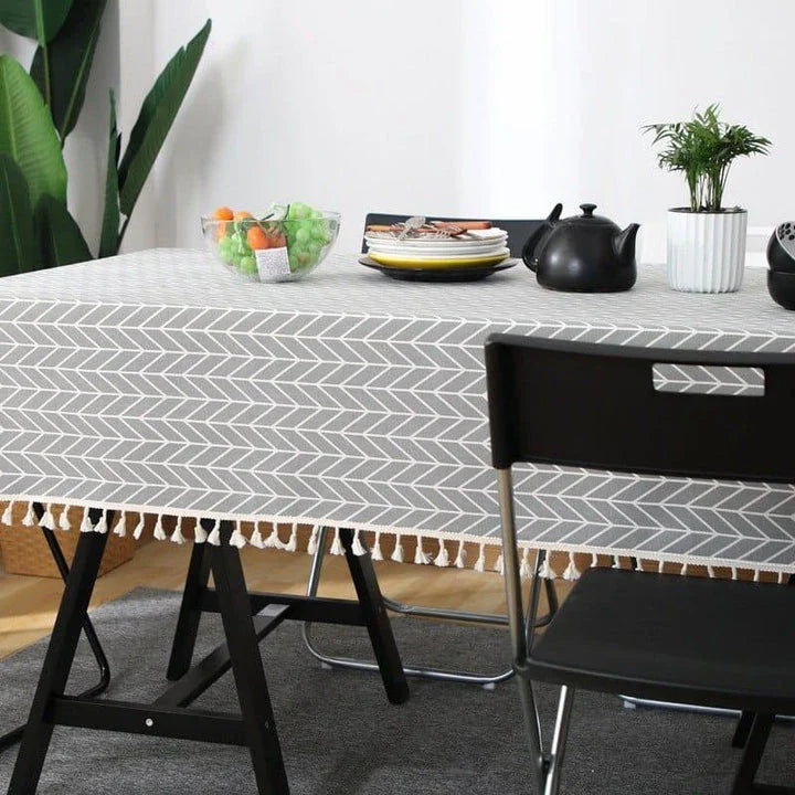 A stylish Nordic-inspired cotton tablecloth in various sizes, suitable for Kiwi homes and dining experiences.