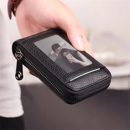 Compact PU leather wallet with multiple card slots, cash slots, and external pockets for easy organization