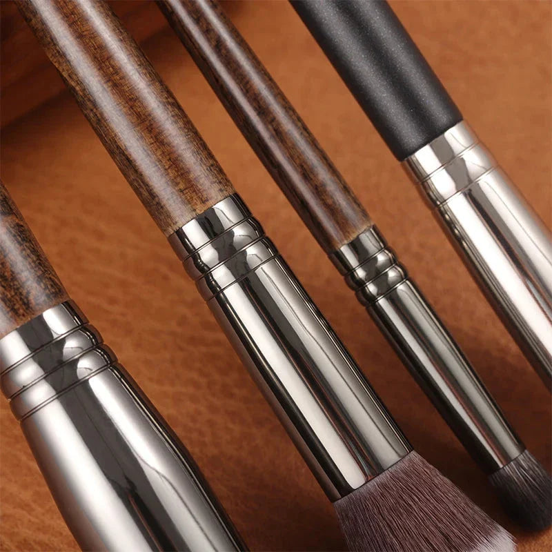 4-in-1 Professional Makeup Brush Set with Synthetic Fibers and Wooden Handles