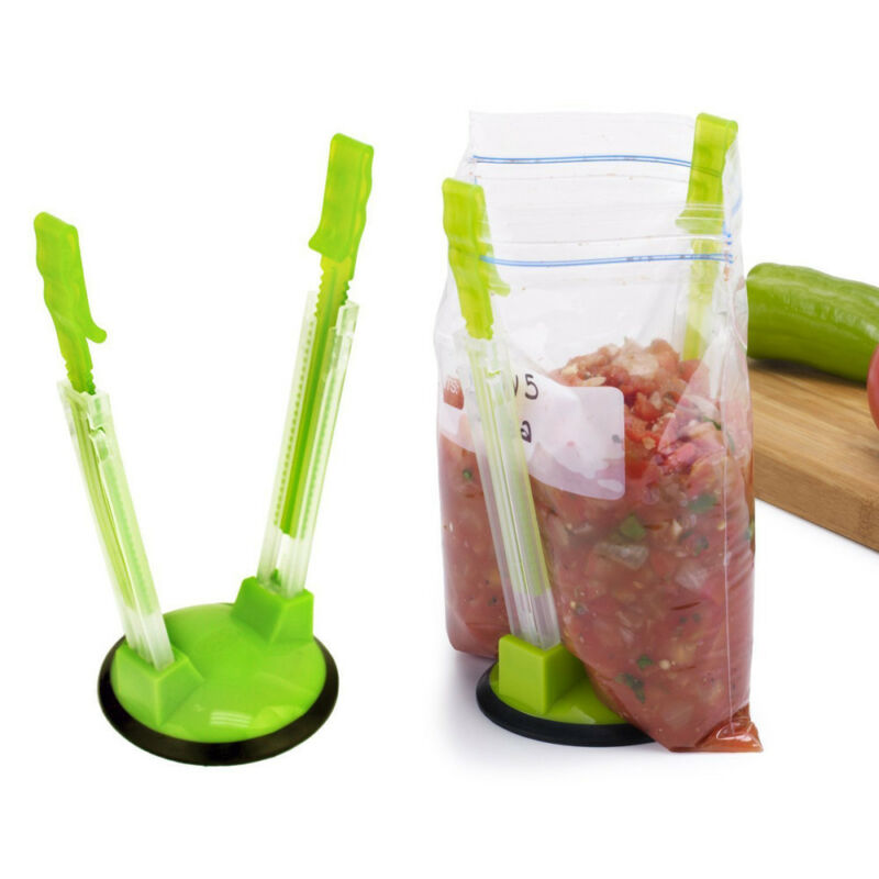 Anti-Spill Hands-Free Baggy Opener with adjustable arms and non-slip rubber base, perfect for Kiwi kitchens