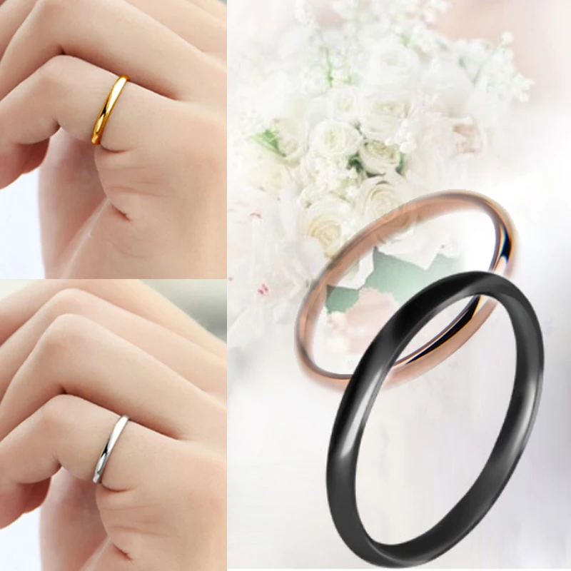 Elegant one-piece unisex ring with a thin 2mm band in four stylish colours: silver, gold, rose gold, and black