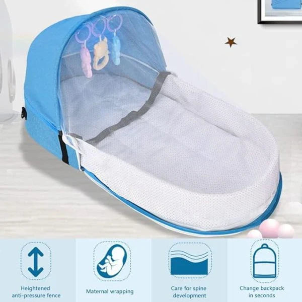 Portable Baby Bed with Mosquito Net and Sun Canopy for Safe and Comfortable Travel with Kiwi Families