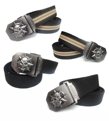 Tactical Buckle Belt with Skull Design - Durable Canvas Belt with Alloy Buckle for Active Kiwi Lifestyles