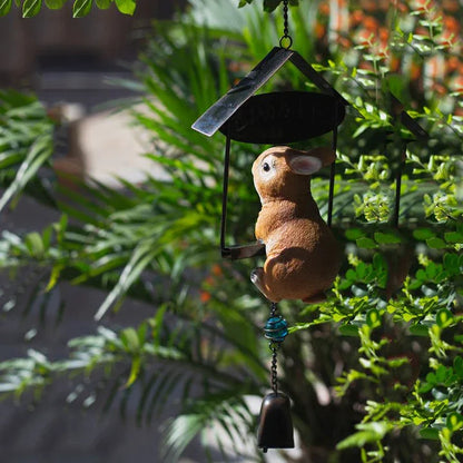 A charming resin rabbit garden pendant decoration with intricate hand-painted details, perfect for adding whimsy and enchantment to outdoor spaces.