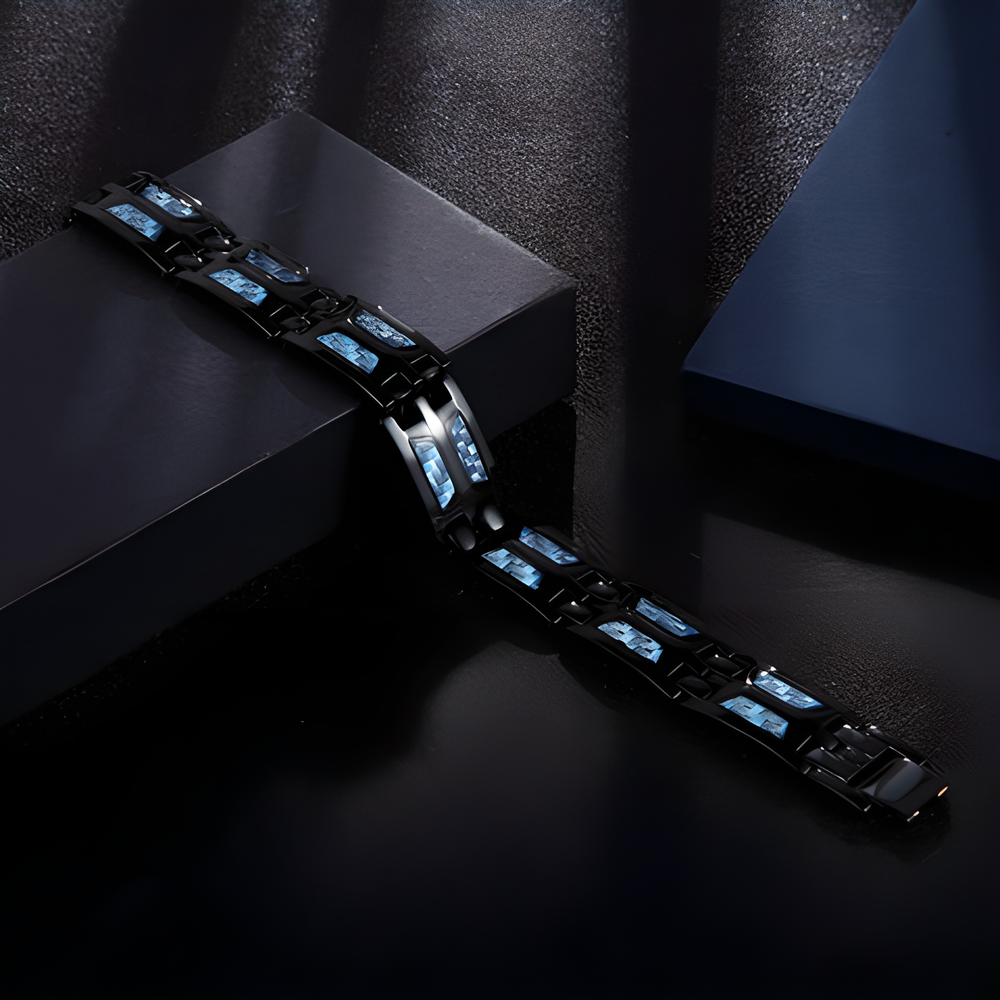 Titanium 4-in-1 Magnetic Energy Wellness Bracelet with powerful magnets, negative ions, and far infrared technology for pain relief and overall wellness