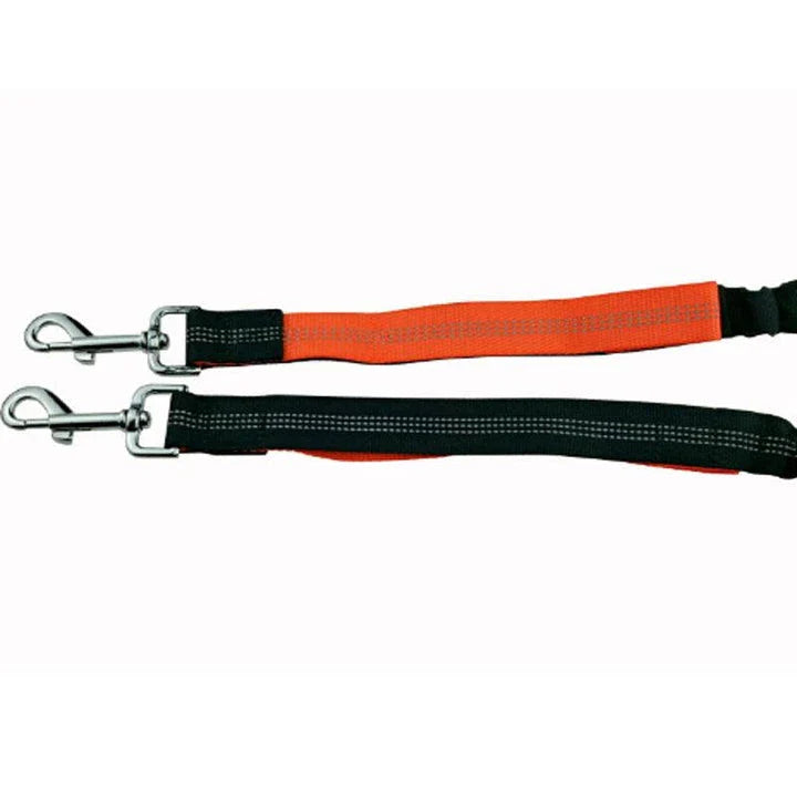 Elastic dog leash with adjustable waist strap, made of premium nylon and rubber materials for durability and safety