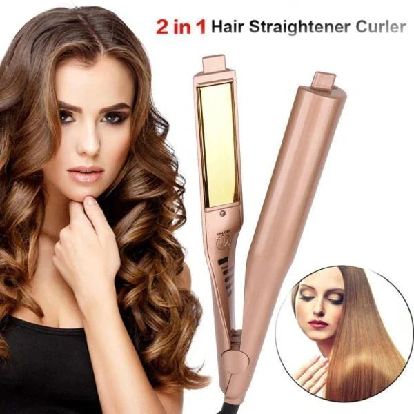 2-in-1 Twist Straightening Curling Iron with adjustable heat settings, ceramic plates, and automatic shut-off for versatile hair styling