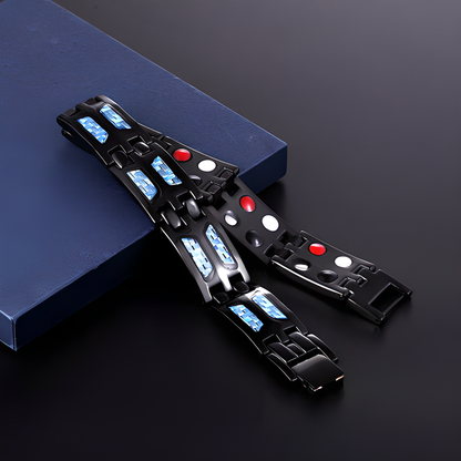 Titanium 4-in-1 Magnetic Energy Wellness Bracelet with powerful magnets, negative ions, and far infrared technology for pain relief and overall wellness