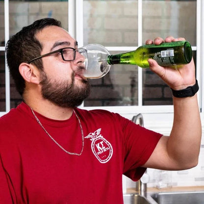 Premium borosilicate glass wine glass topper that transforms any wine bottle into a personal wine glass