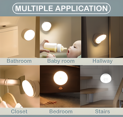 A 360° smart motion sensor magnetic LED light in cold white color with a metallic base