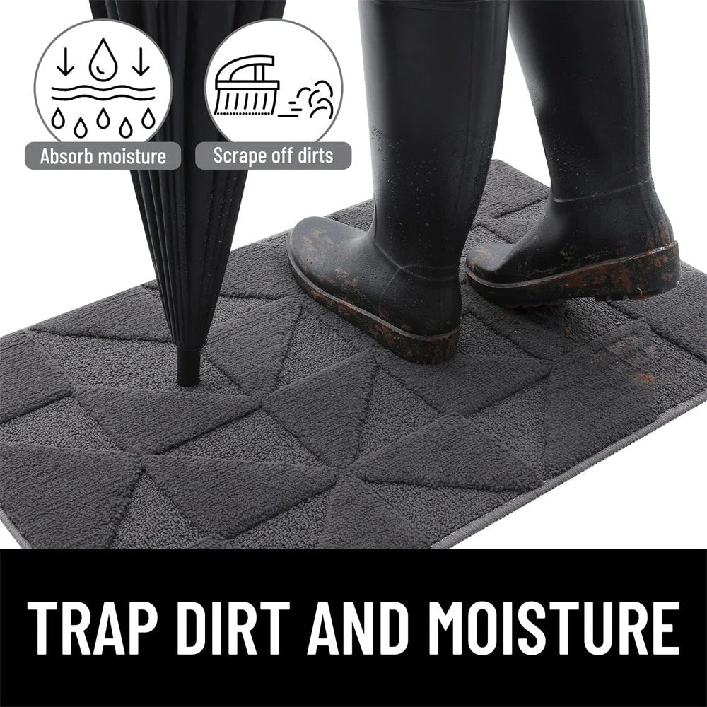 Geometric non-slip microfibre door mat in various sizes, featuring an elegant pattern and durable construction for a clean, stylish entryway.