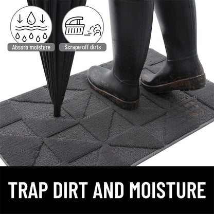 Geometric non-slip microfibre door mat in various sizes, featuring an elegant pattern and durable construction for a clean, stylish entryway.