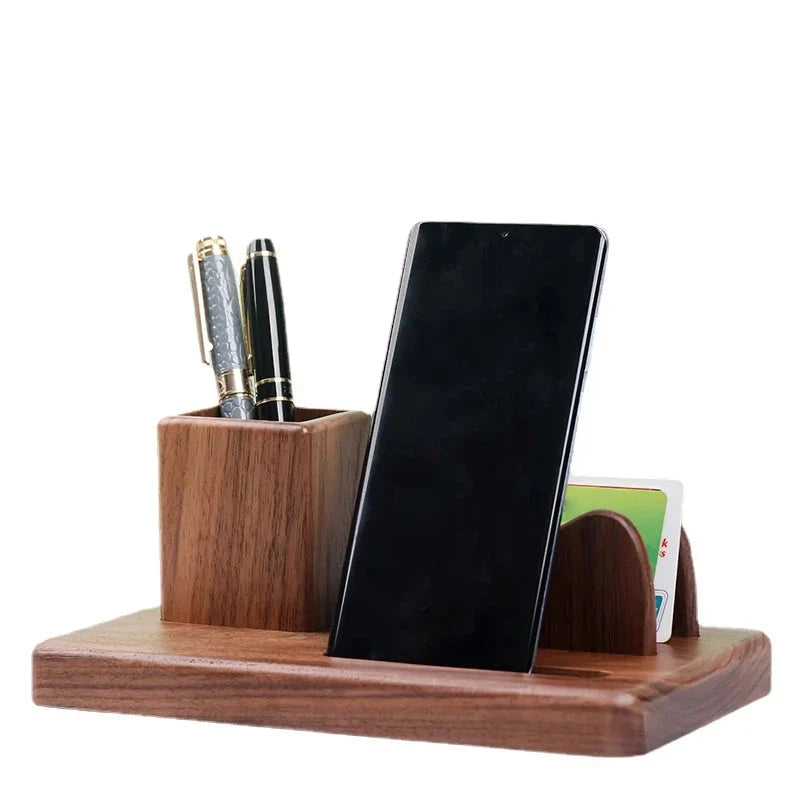 Elegant solid wood desk organizer with multiple compartments for pens, notes, and other office essentials