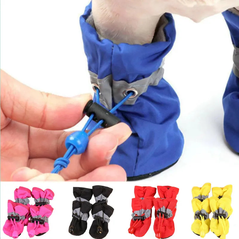 Waterproof Small Pet Anti-slip Rain Boots (4-Pack) in various colors for Kiwi pets