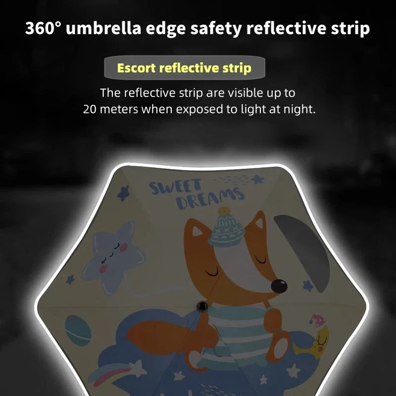 A colorful cartoon-themed umbrella with a large 35-inch diameter, offering UV and rain protection for children