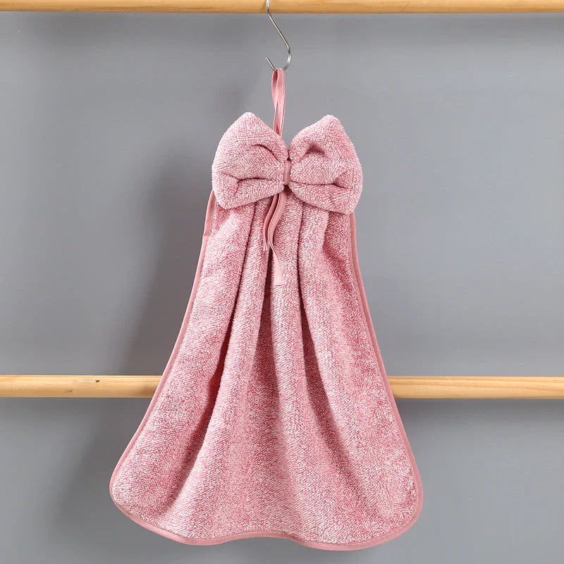 Bowknot Coral Velvet Hand Towels - Elegant and Absorbent Kiwi Home Accessory