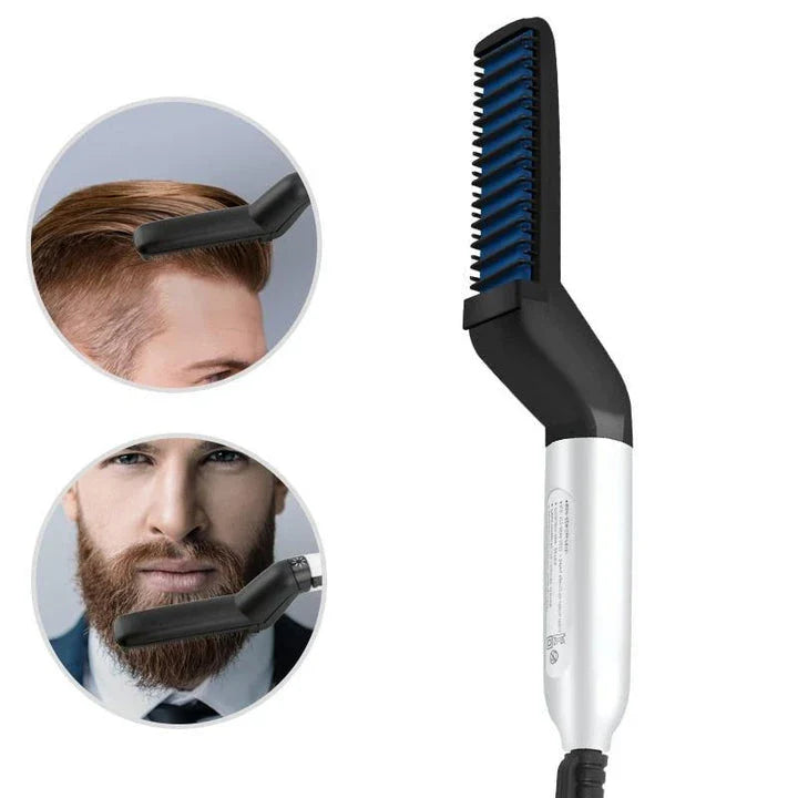 Versatile Hair Styler Brush with heating function, illuminated power indicator, and ergonomic handle for easy styling and beard grooming