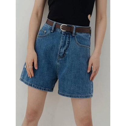 Stylish high-waisted denim shorts in a classic blue hue, perfect for Kiwi summer adventures