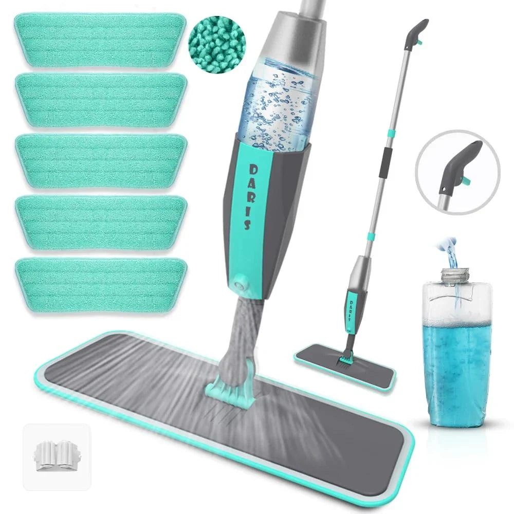 360-degree rotating microfiber floor mop with spray function, ideal for cleaning hardwood, tile, and other hard floor surfaces in Kiwi homes