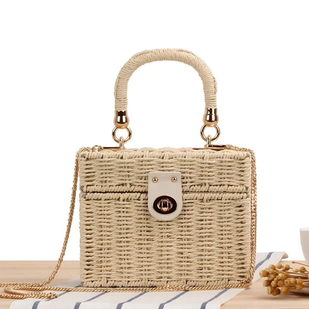 Stylish straw beach bag with detachable strap, perfect for Kiwi summer outings and adventures