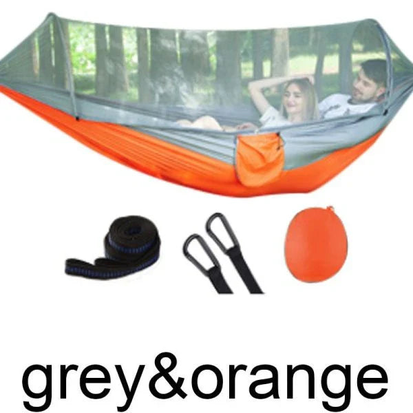 A 2-person portable hammock made with premium Kiwi materials, designed to keep mosquitoes away during outdoor adventures.